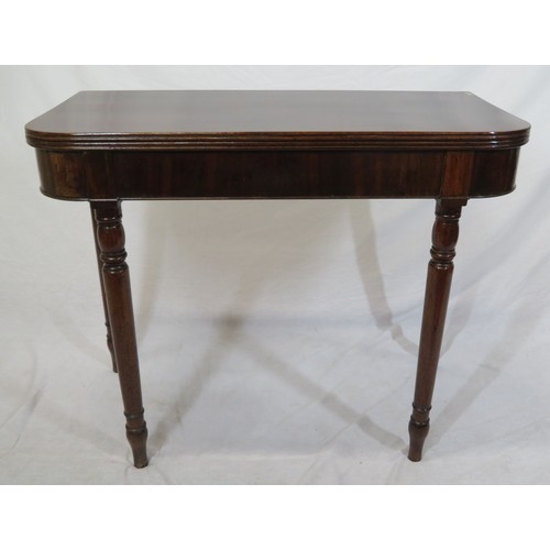 179 - Victorian mahogany tea table with fold-out top, gateleg support, reeded borders, on turned tapering ... 