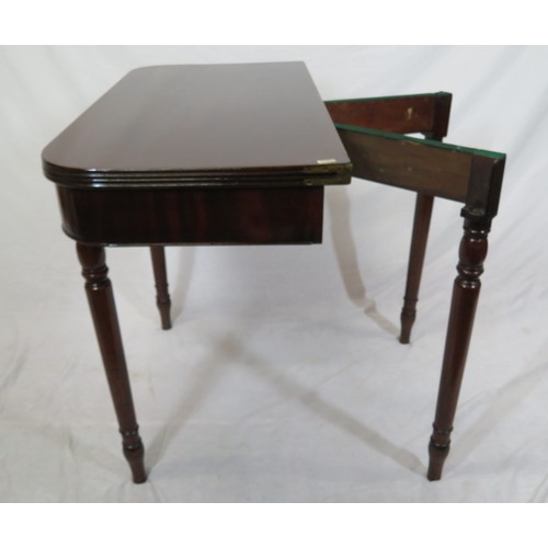 179 - Victorian mahogany tea table with fold-out top, gateleg support, reeded borders, on turned tapering ... 