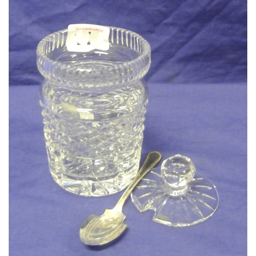 198 - Waterford Crystal cut glass jam or preserve jar with strawberry diamonds & lid