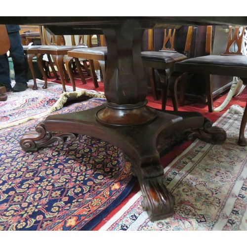 100 - Georgian mahogany square topped library or breakfast table with tip-up top, raised on hexagonal balu... 