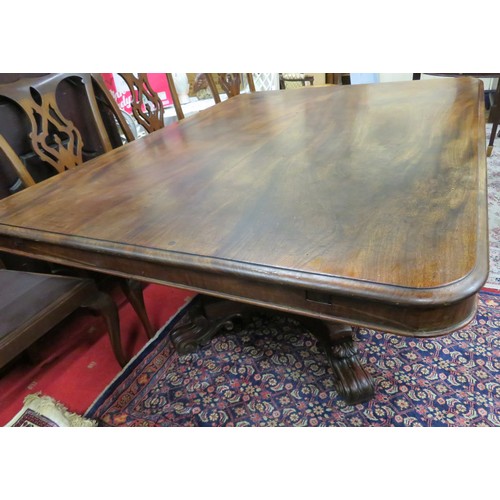 100 - Georgian mahogany square topped library or breakfast table with tip-up top, raised on hexagonal balu... 