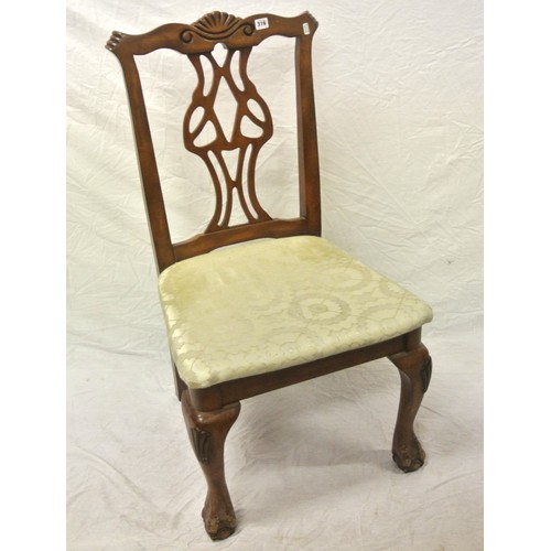 316 - Victorian style mahogany occasional chair with pierced wheatsheaf splat, foliate upholstered seat, o... 