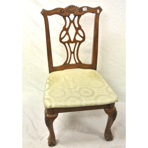 316 - Victorian style mahogany occasional chair with pierced wheatsheaf splat, foliate upholstered seat, o... 