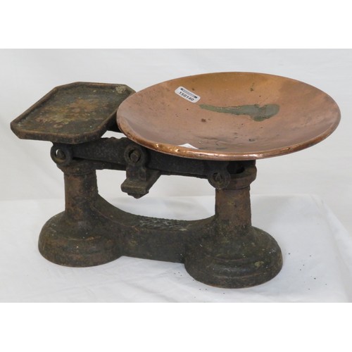 18 - Victorian style metal weighing scales with copper dish