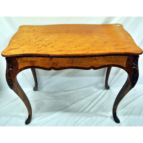 170 - Edwardian inlaid satinwood and walnut hall or side table with serpentine shaped top, double shaped f... 