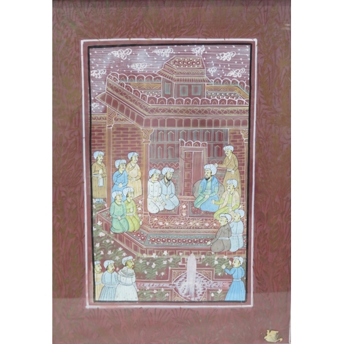 242 - Indian school 'figures in an interior' a pair 23x15cm each