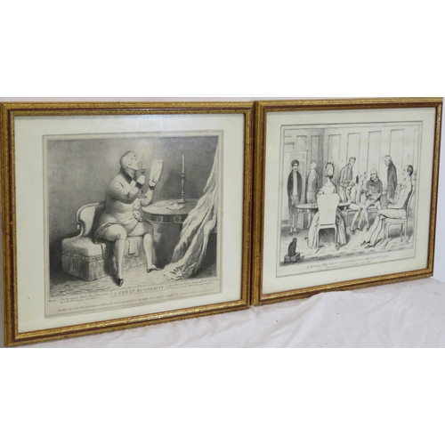 246 - 'A great economist & 'A small tea party' pair of London caricatures 25x30cm each