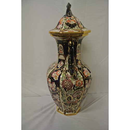 225 - Large Masons Ironstone hexagonal baluster shaped vase with ornate gilt and foliate decoration, shape... 