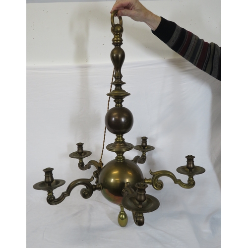 226 - Large brass 5-branch hanging light with shaped arms and sconces