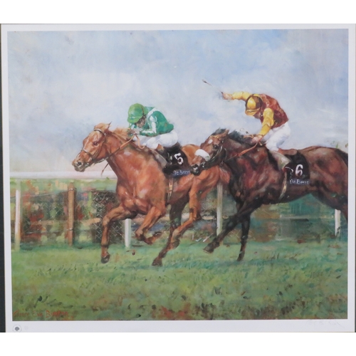 279 - Claire Eva Burton 'Racing horses' print 45x55cm signed.
Frame 92 x84cm