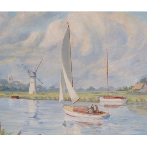 280 - Cecil Halam 'Sailing on a river' oil on canvas 45x55cm signed