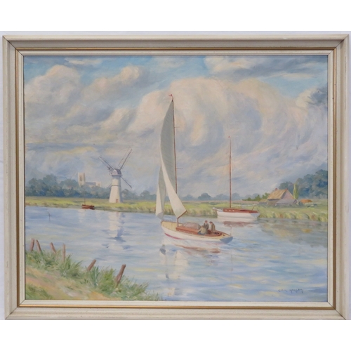 280 - Cecil Halam 'Sailing on a river' oil on canvas 45x55cm signed