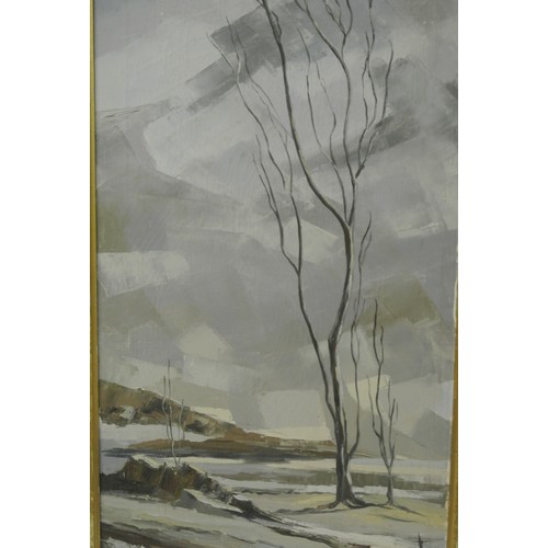 255 - Gretta O'Brien 'Tree in a winter landscape' oil on board 80x40cm signed