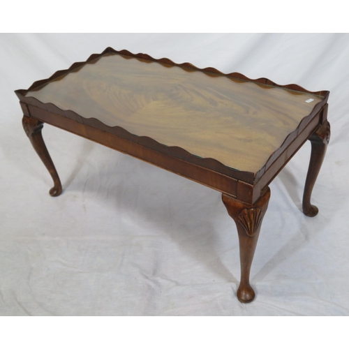 16 - Edwardian mahogany oblong coffee or occasional table with wavy border, glass inset, on cabriole legs... 