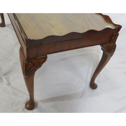 16 - Edwardian mahogany oblong coffee or occasional table with wavy border, glass inset, on cabriole legs... 