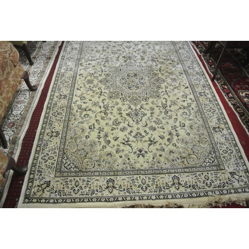 58 - Ivory and blue ground full pile Kashmir rug of floral design 240 x 160