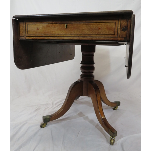 105 - Georgian dropleaf table with rounded borders, pull-out supports, frieze drawer with bun handles, rai... 