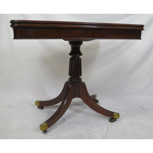 100 - Victorian mahogany tea table with swivel fold-over top, raised on reeded turned column, on splayed t... 