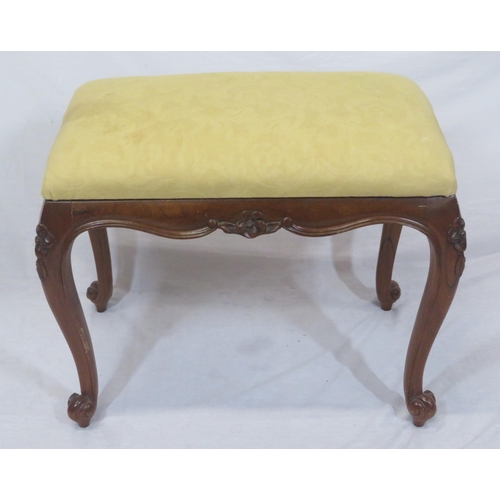 104 - Victorian design stool with upholstered top, foliate carving, & cabriole legs