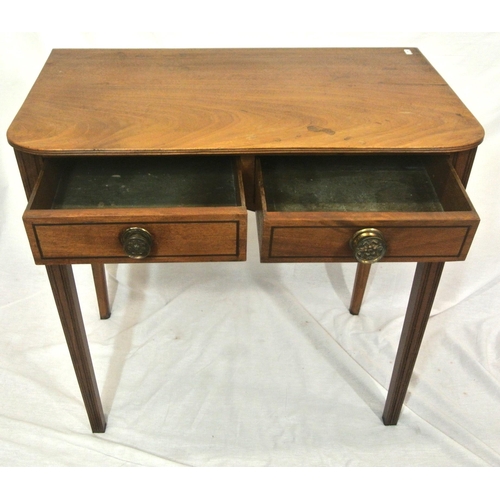 111 - Victorian mahogany hall or side table with reeded border, two frieze drawers with ebony inlay & roun... 