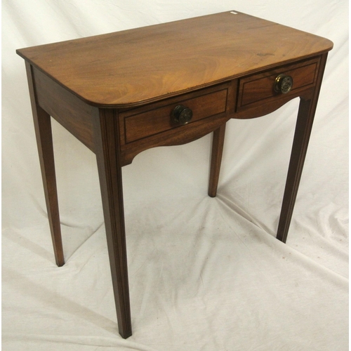 111 - Victorian mahogany hall or side table with reeded border, two frieze drawers with ebony inlay & roun... 