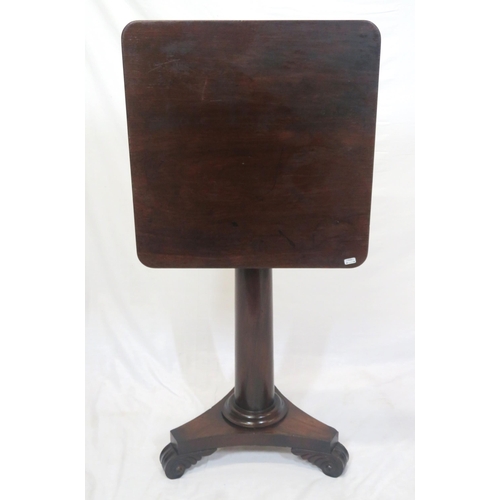 116 - Victorian mahogany table with square tip-up top, raised on turned tapering column, with collar, on c... 