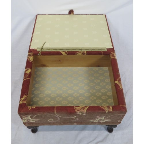 119 - Victorian style dressing stool with upholstered lift-up top, on carved cabriole legs with pad feet