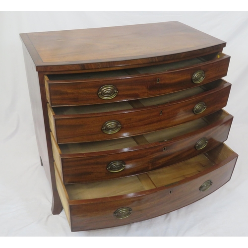 120 - Victorian inlaid & crossbanded mahogany bow fronted chest of four drawers of graduating sizes, with ... 