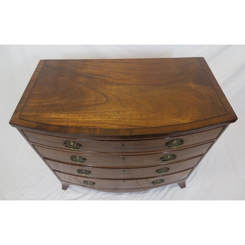 120 - Victorian inlaid & crossbanded mahogany bow fronted chest of four drawers of graduating sizes, with ... 