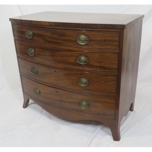 120 - Victorian inlaid & crossbanded mahogany bow fronted chest of four drawers of graduating sizes, with ... 