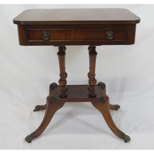 121 - Edwardian style mahogany occasional or side table with reeded borders, frieze drawer with drop handl... 