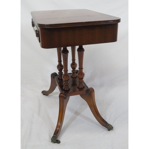 121 - Edwardian style mahogany occasional or side table with reeded borders, frieze drawer with drop handl... 