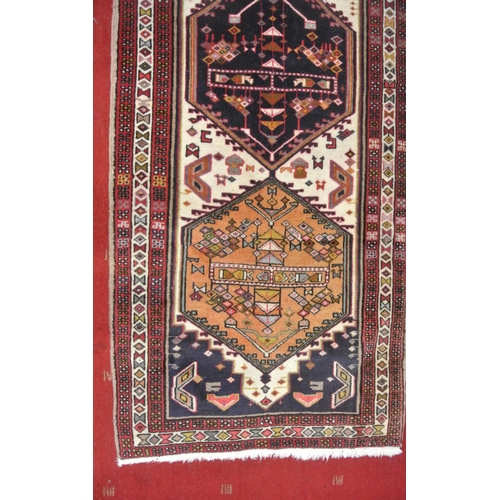 129 - Fine hand woven Persian Meshkin runner unique medallion design 301x81