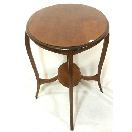 136 - Edwardian two tier oval mahogany occasional table with cabriole legs & shaped stretcher