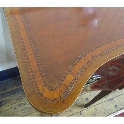 150 - Edwardian Sheraton inlaid & crossbanded serpentine fronted sideboard with bowed frieze drawer, naper... 