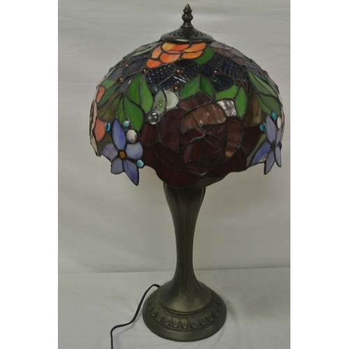 153 - Art Deco style electric table lamp with shaped column & base, multi-coloured shade