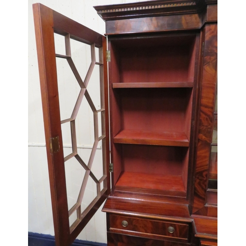 180 - Edwardian mahogany breakfront bookcase with dentil frieze, astragal glazed doors with shelved interi... 