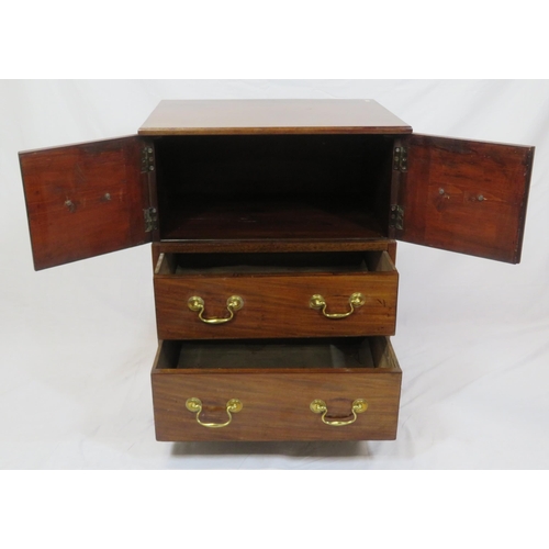 21 - Edwardian walnut cabinet with two doors, two drawers under with brass drop handles, on bracket feet