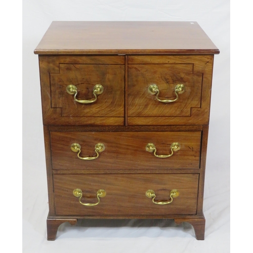 21 - Edwardian walnut cabinet with two doors, two drawers under with brass drop handles, on bracket feet