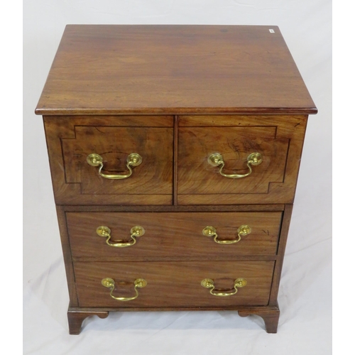 21 - Edwardian walnut cabinet with two doors, two drawers under with brass drop handles, on bracket feet