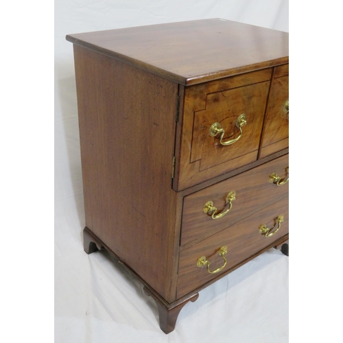 21 - Edwardian walnut cabinet with two doors, two drawers under with brass drop handles, on bracket feet