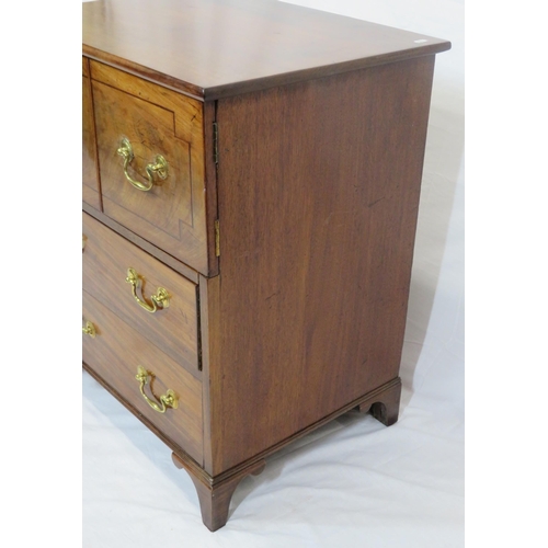 21 - Edwardian walnut cabinet with two doors, two drawers under with brass drop handles, on bracket feet