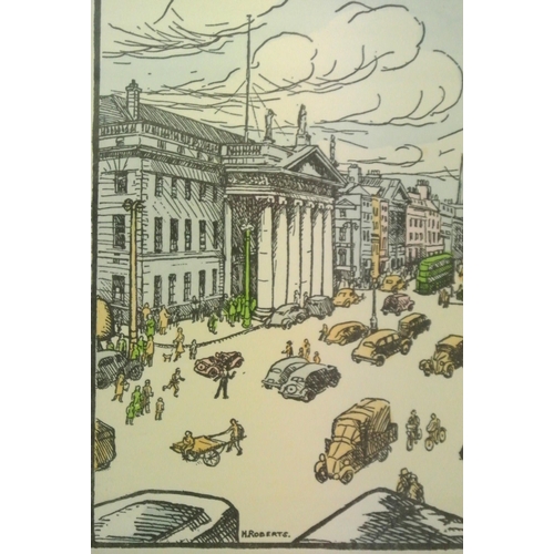 267 - Pair of hand coloured Cuala Press prints by Hilda Roberts 284 - 'College Green' & 287 'O'Connell Str... 