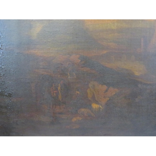 269 - Italian school 'Extensive mountainside landscape with trees, figures, bridge & river' oil on canvas ... 