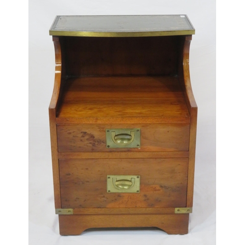 27 - Edwardian style mahogany small press with bow fronted top, two drawers with recessed handles, on bra... 