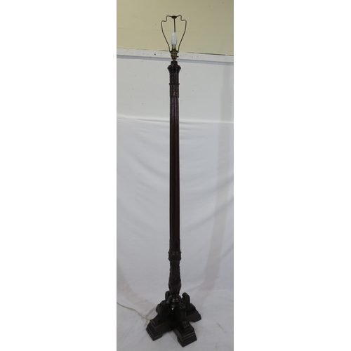 29 - Edwardian style standard lamp with reeded decoration & on quadrapod