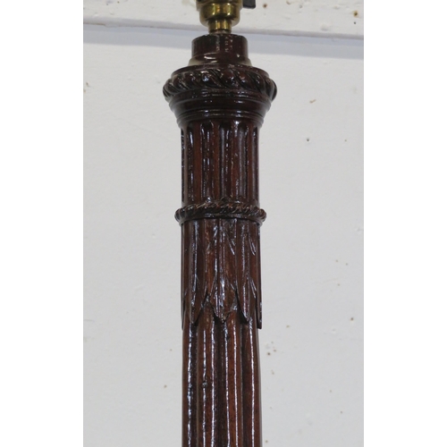 29 - Edwardian style standard lamp with reeded decoration & on quadrapod