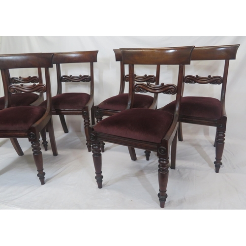 292 - Set of six Victorian mahogany dining chairs with railed backs, drop-in seats, on tapering legs