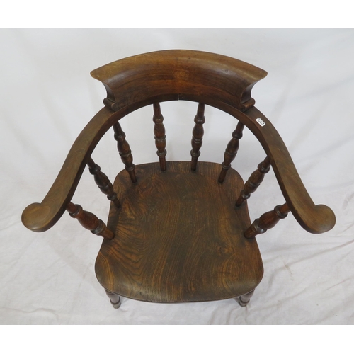 295 - Victorian open Windsor armchair with shaped arms, turned rails, turned legs with stretchers