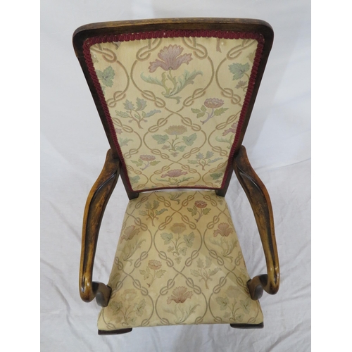 299 - Victorian mahogany open armchair with foliate upholstery, shaped arms, on cabriole legs with pad fee... 